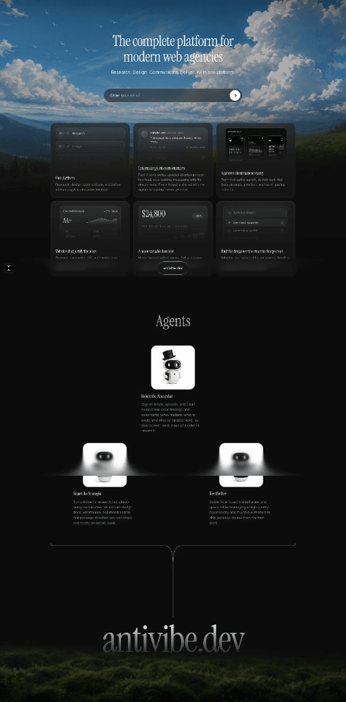 Homepage screenshot for antivibe.dev
